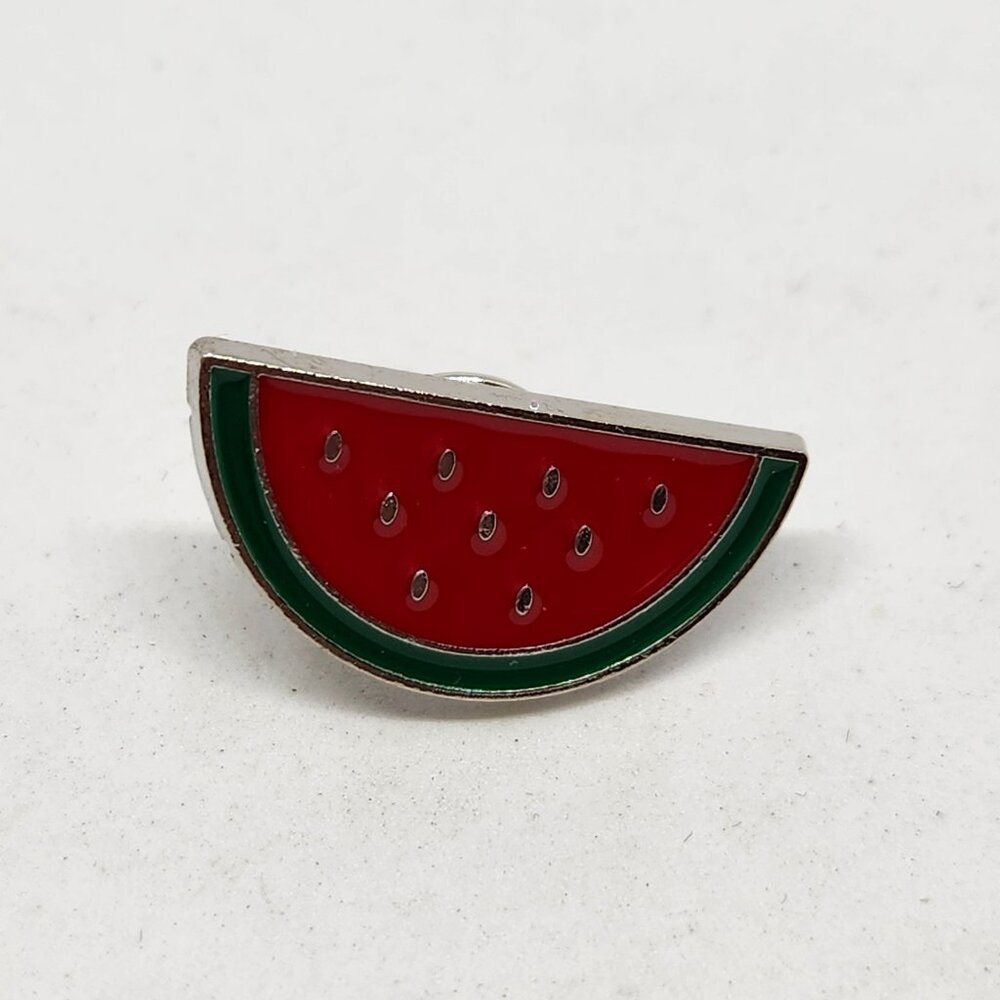 Watermelon Slice Red Metal Pin Silver Tone Backing Lapel Backpack Hat Brooch